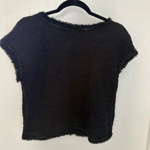 Max Studio Black Short Sleeve Cropped Knit Top